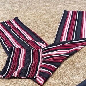 Elegant Striped Jumpsuit in Red, Black, and White